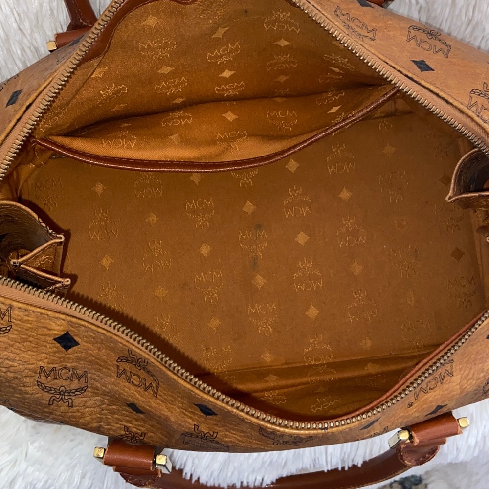 MCM Visetos Monogram Cognac Boston Bag - Picture 8 of 16
